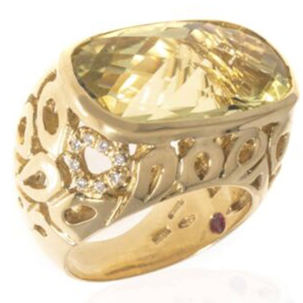 New Never Worn Roberto Coin 18K Yellow Gold Lemon Quartz Ring Size 6.75 RUBY
